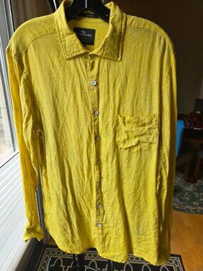Rodd & Gunn 100% Linen Button Down Shirt Men's Medium Mustard Yellow